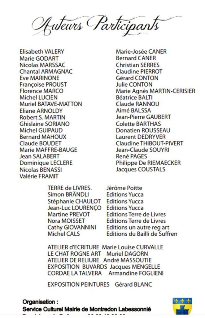 Liste complète des auteurs inscrits à Montredon Labessonnié.