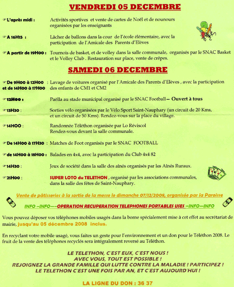 Programme Téléthon Saint Nauphary