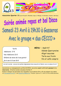 Soirée animée, repas et bal disco ... à Montauban (82)